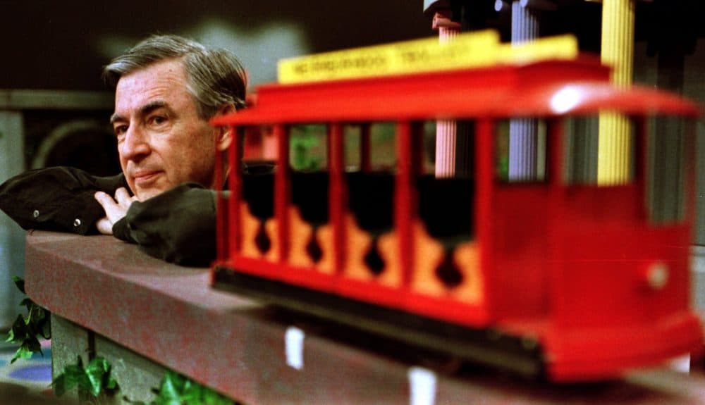 Fred Rogers pauses during a May 27, 1993 taping of his show "Mister Rogers' Neighborhood," in Pittsburgh. (Gene J. Puskar/AP)