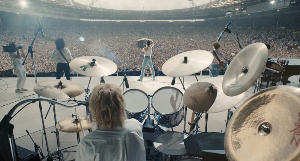 Queen at Live Aid in &quot;Bohemian Rhapsody.&quot; (Courtesy 20th Century Fox)