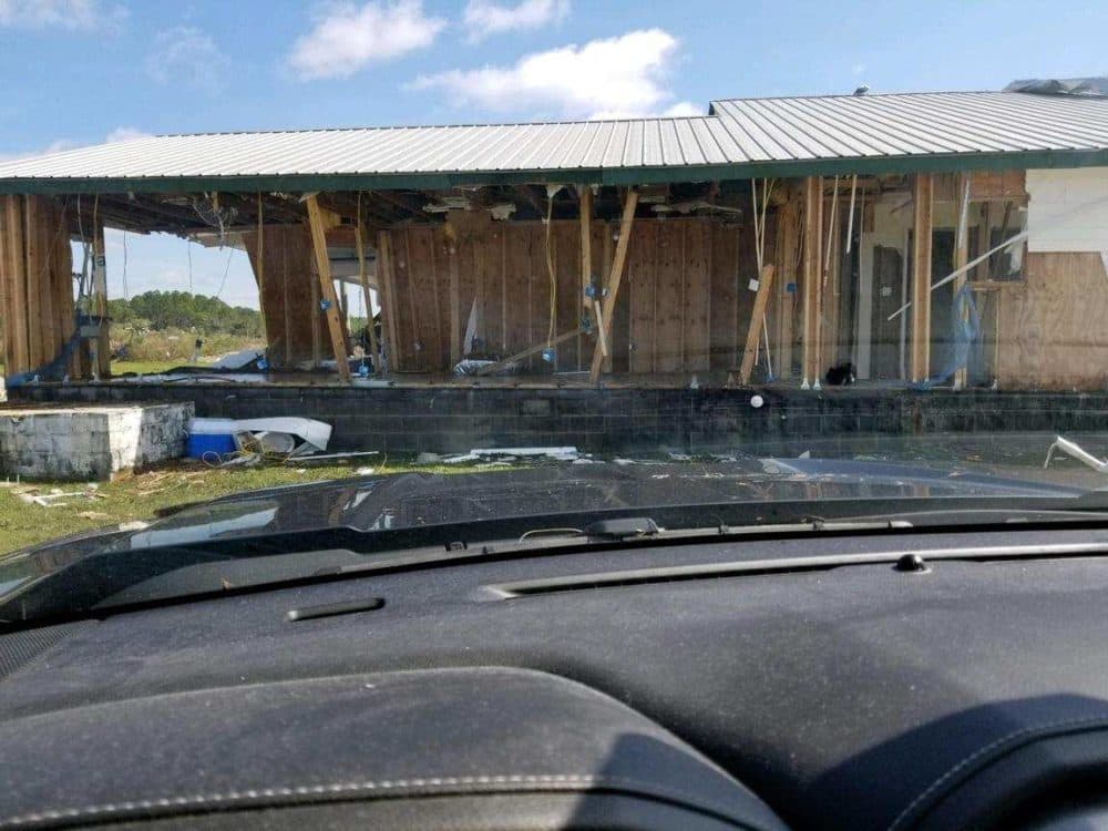 The outside of Buddy Ward & Son's Seafood, owned by T.J. Ward's family, in Apalachicola, after Hurricane Michael swept through. (Courtesy T.J. Ward)