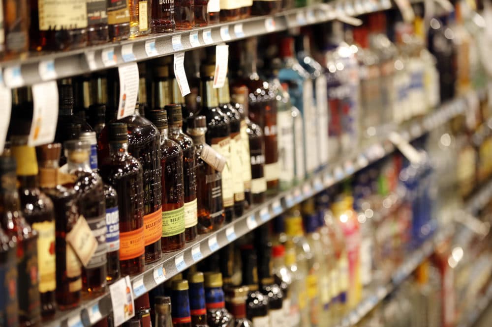 Liquor bottles are seen on display at a grocery store in River RIdge, La., Wednesday, July 11, 2018. (AP Photo/Gerald Herbert)