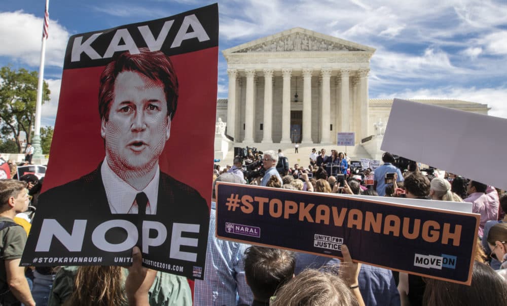 Protesters rally against Supreme Court nominee Brett Kavanaugh as the Senate Judiciary Committee debates his confirmation, Friday, Sept. 28, 2018, at the Supreme Court in Washington. (J. Scott Applewhite/AP)