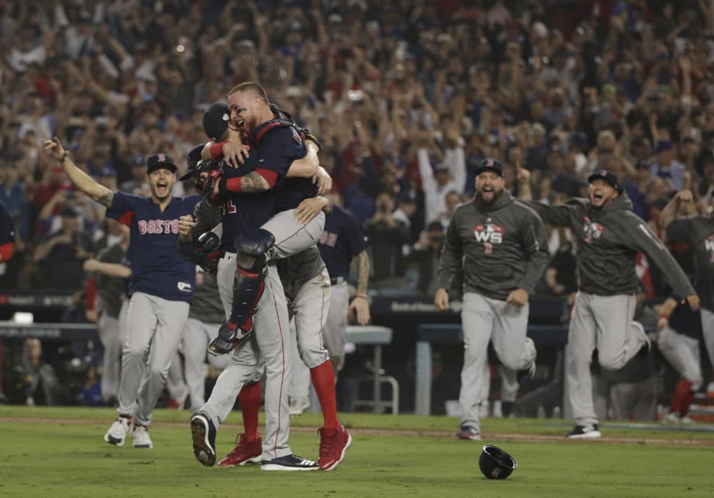 The Boston Red Sox celebrate after winning the World Series against the Los Angeles Dodgers on Sunday, Oct. 28, 2018, in Los Angeles. The Red Sox won 5-1 to win the series 4 games to 1. (Jae C. Hong/AP)