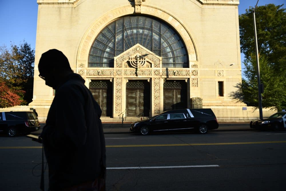 A view of the Rodef Shalom Congregation where the funeral for Tree of Life Congregation mass shooting victims Cecil Rosenthal and David Rosenthal who are brothers will be held October 30, 2018 in Pittsburgh, Pennsylvania. (Brendan Smialowski/AFP/Getty Images)