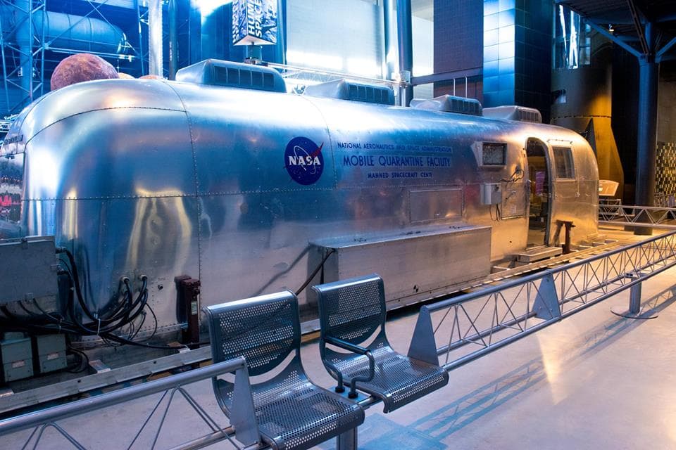 The NASA Mobile Quarantine Facility, now permanently housed in the National Air and Space Museum's Steven F. Udvar-Hazy Center in Virginia. (Brian Hardzinski/On Point)
