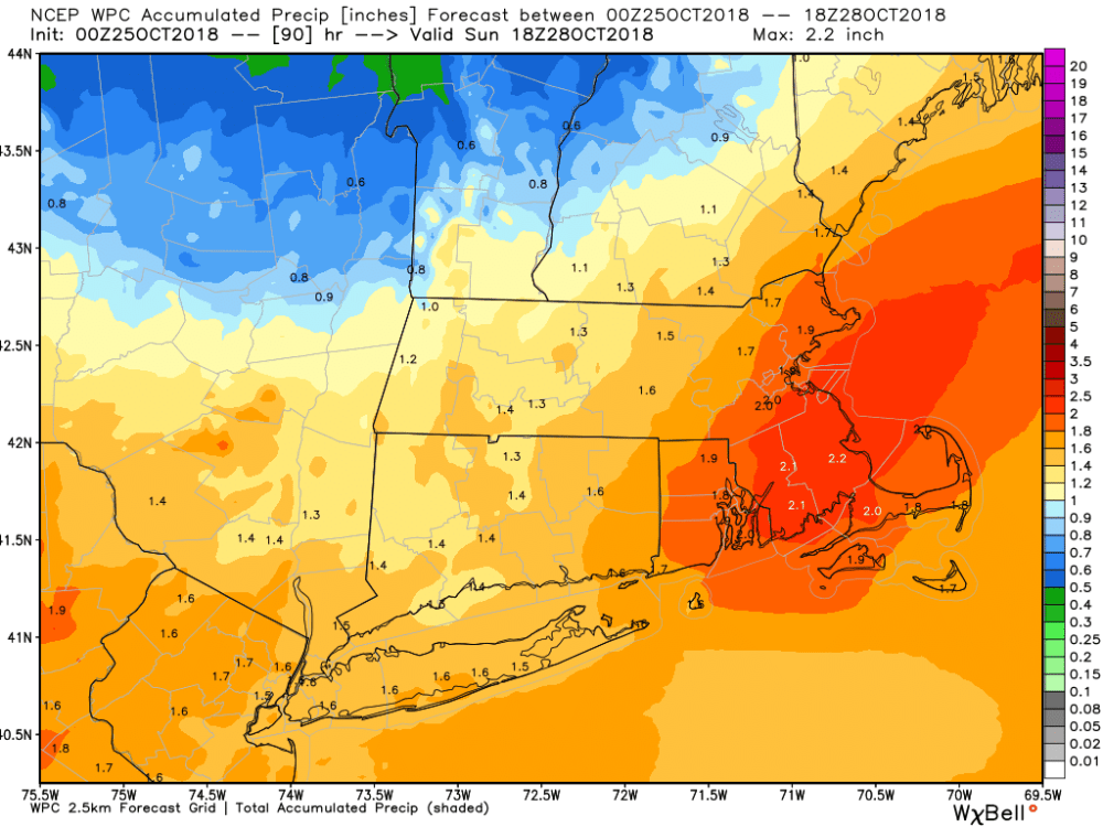 One to two inches of rain is likely Saturday. (Courtesy WeatherBell)