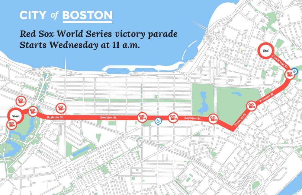 The Red Sox parade route Wednesday (Courtesy of the city of Boston)