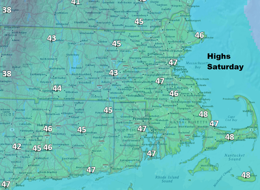 Saturday will be one of the milder days of the next week. (Dave Epstein/NOAA Data)