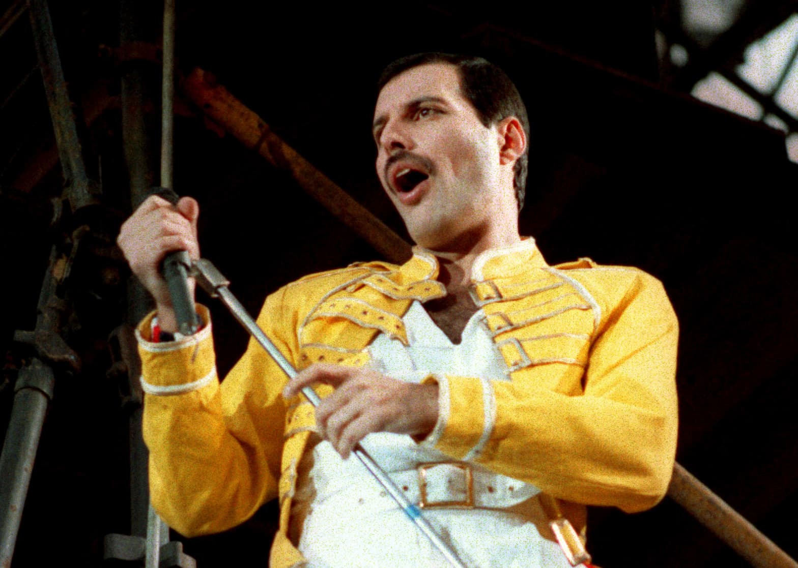 Queen lead singer Freddie Mercury performs in Germany on July 20, 1986, about a decade after "Bohemian Rhapsody" was released. (Marco Arndt/AP)
