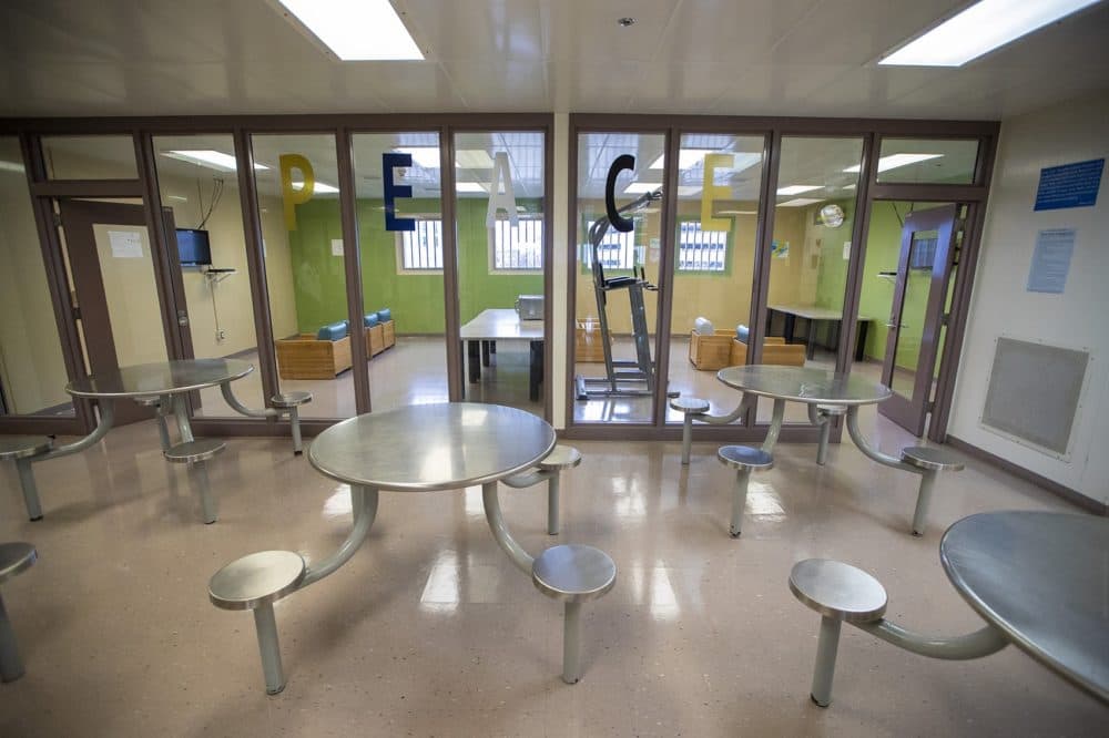 Two recreation rooms outfitted with televisions and PlayStations. (Jesse Costa/WBUR)