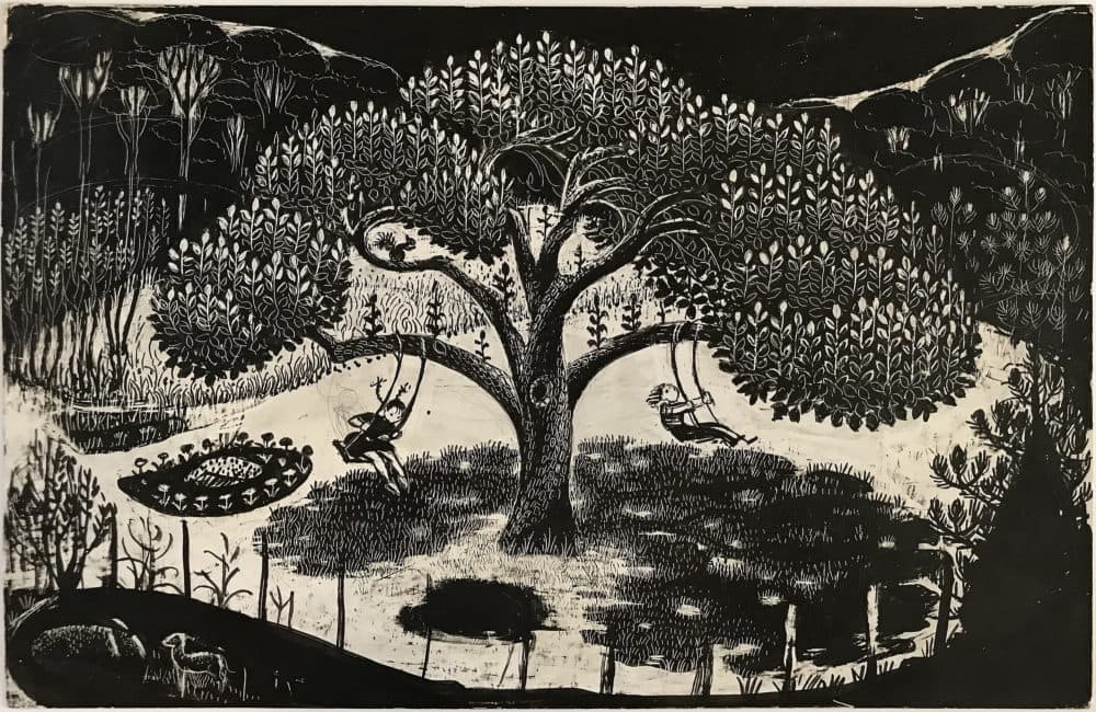 A meticulously crafted wood block print by Virginia Lee Burton (Courtesy Cape Ann Museum)