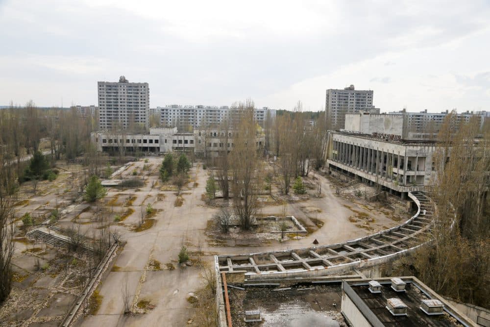 This 2017 photo shows the deserted town of Pripyat, some 3 kilometers from the Chernobyl nuclear power plant in Ukraine. Once home to some 50,000 people whose lives were connected to the plant, Pripyat was evacuated one day after a reactor at the plant exploded on April 26, 1986. (Efrem Lukatsky/AP)