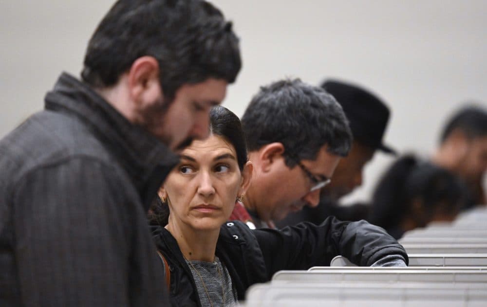 People stand cast their ballots ahead of the Tuesday, Nov. 6, general election at Jim Miller Park, Saturday, Oct. 27, 2018, in Marietta, Ga. (Mike Stewart/AP)