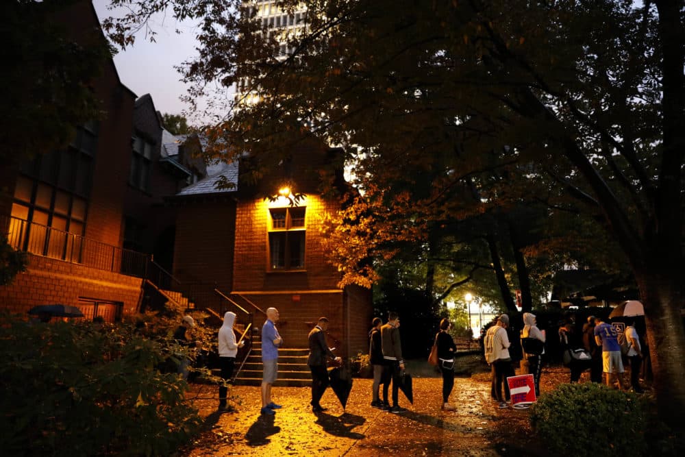 A line forms outside a polling site on election day in Atlanta, Tuesday, Nov. 6, 2018. (David Goldman/AP)