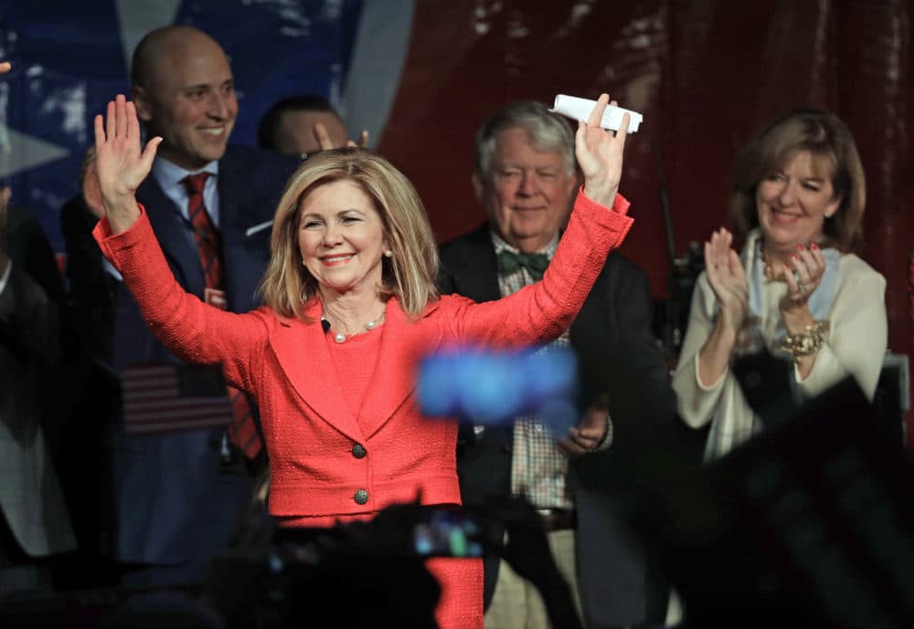 Rep. Marsha Blackburn, R-Tenn., greets supporters after she was declared the winner over former Gov. Phil Bredesen in their race for the U.S. Senate Tuesday, Nov. 6, 2018, in Franklin, Tenn. (Mark Humphrey/AP)