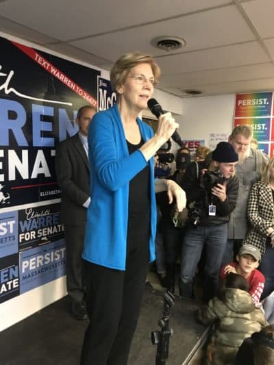 Sen. Elizabeth Warren at a Get Out The Vote rally in Worcester on Sunday. (Anthony Brooks/WBUR)