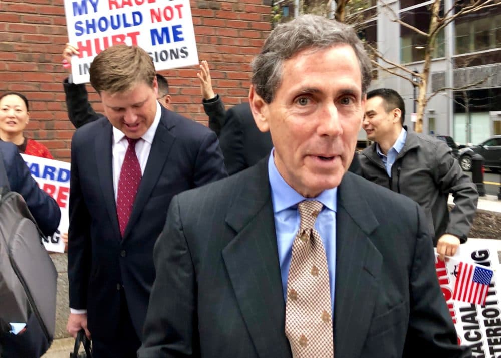 Edward Blum, who assembled the suit against Harvard, outside Boston's Moakley Courthouse on Nov. 2. (Max Larkin/WBUR)