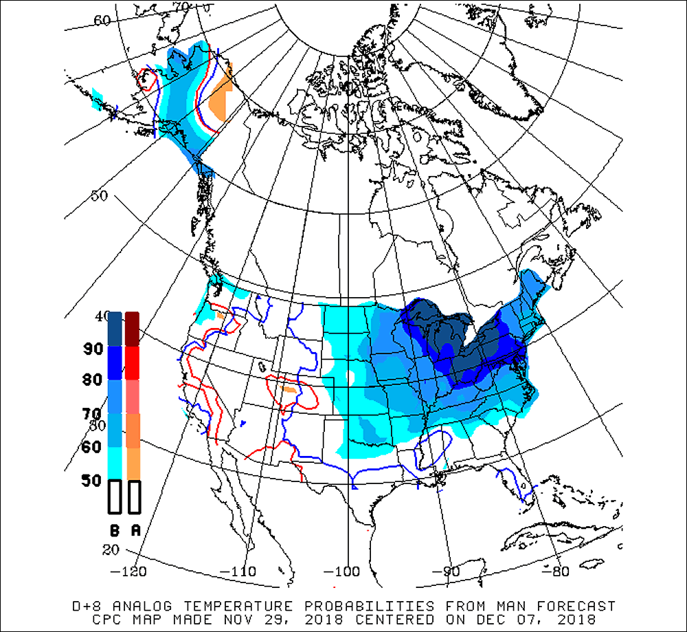 The analogs for the first week of December are indicating a cold week. (Courtesy of NOAA)
