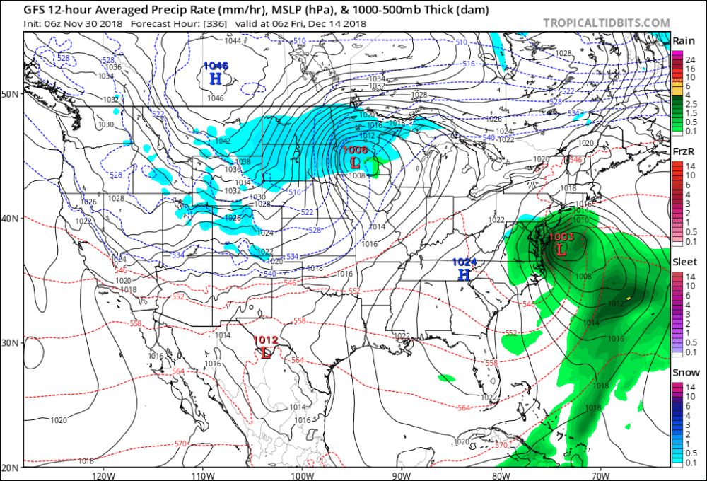 Will a mid-December nor'easter stay south of New England, if it forms at all? (Courtesy of Tropical Tidbits)
