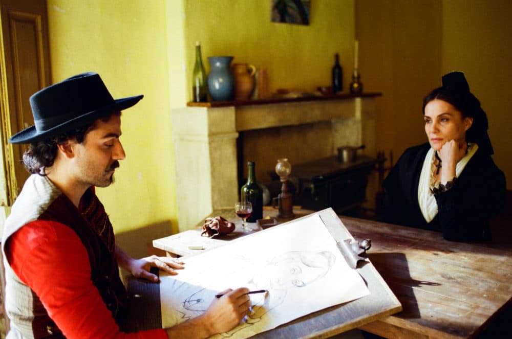 Oscar Isaac as Paul Gauguin and Emmanuelle Seigner as Madame Ginoux in &quot;At Eternity's Gate.&quot; (Courtesy Lily Gavin)