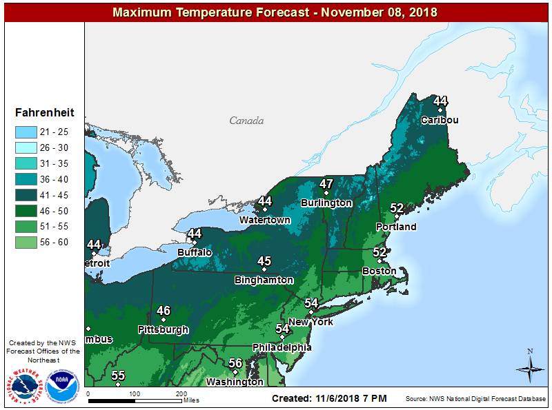 Highs tomorrow will be noticeably colder. (Courtesy NOAA)