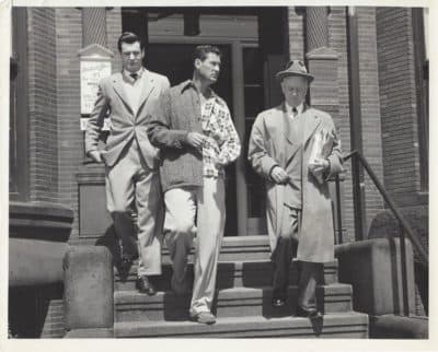 George Carens (right) with Ted Williams (middle). Carens covered sports for more than five decades. (Courtesy Tim Clapp)