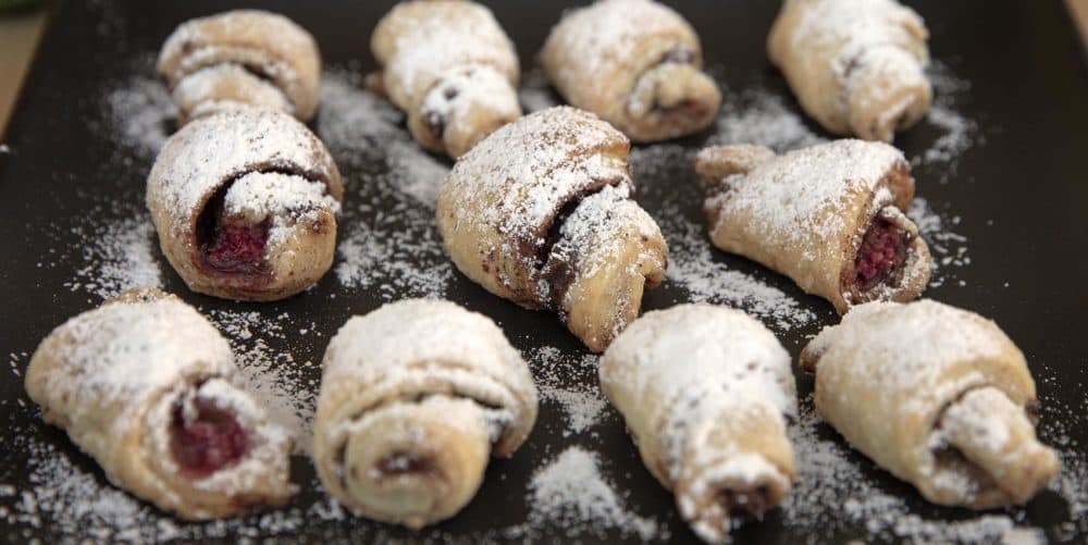 Chocolate and raspberry rugelach, from chef Kathy Gunst. (Robin Lubbock/WBUR)