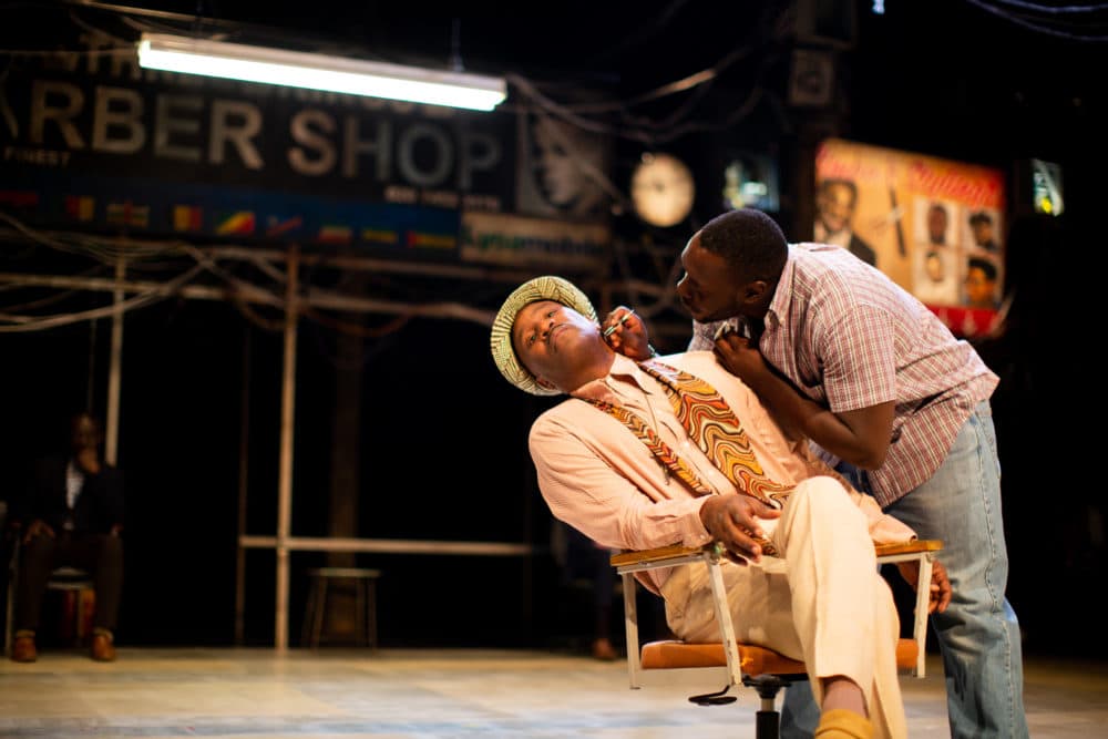 Patrice Najambana and Ekow Quartey in &quot;Barber Shop Chronicles.&quot; (Courtesy Ryan Hartford)