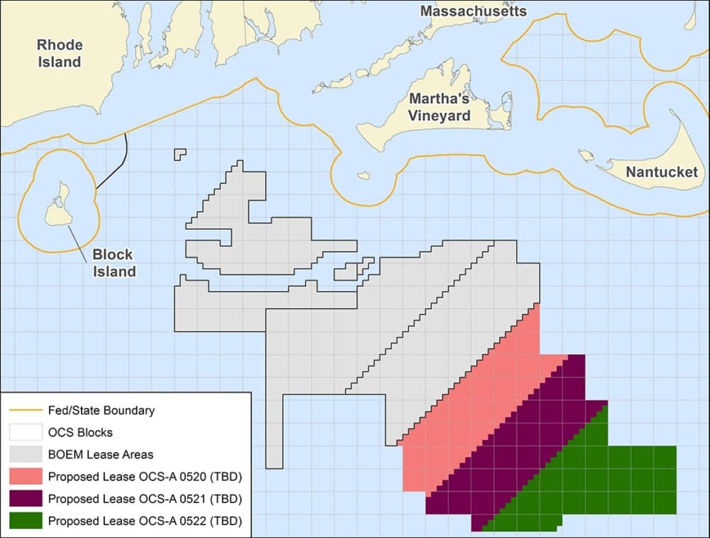 The lease areas being auctioned are 20 nautical miles from Martha's Vineyard. (Bureau of Ocean Energy Management)