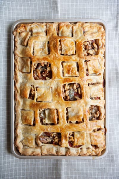 Cathy Barrow's spinach, gorgonzola and walnut slab pie with a cream cheese crust, from &quot;Pie Squared: Irresistibly Easy Sweet &amp; Savory Slab Pies.&quot; (Courtesy of Christopher Hirsheimer)