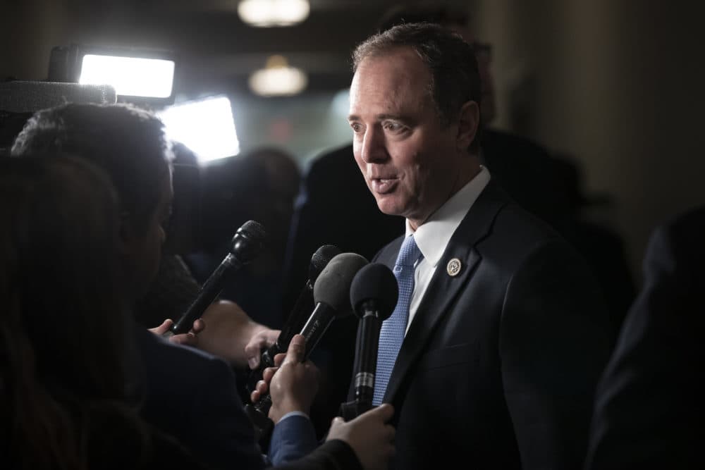 Rep. Adam Schiff, D-Calif., expected to become chairman of the House Intelligence Committee, speaks with reporters as he arrives for Democratic leadership elections on Capitol Hill in Washington, Nov. 28, 2018. (J. Scott Applewhite/AP)