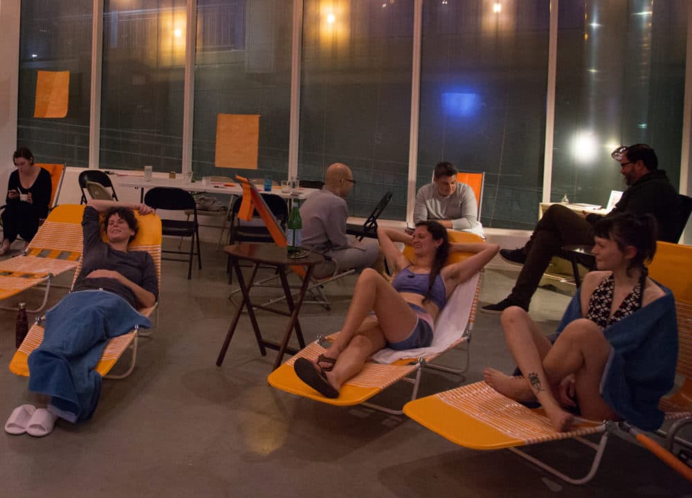 Participants sit inside &quot;Sweat It Out's&quot; lounge space. (Courtesy Lani Asuncion)