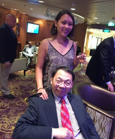 Shirley Wang and her father, Lin Wang, pose for a photo on a cruise together. (Courtesy Shirley Wang)