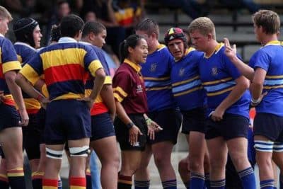 Emily refereeing a match in South Africa in 2014. (South Africa Referee Academy/Courtesy Emily Hsieh)