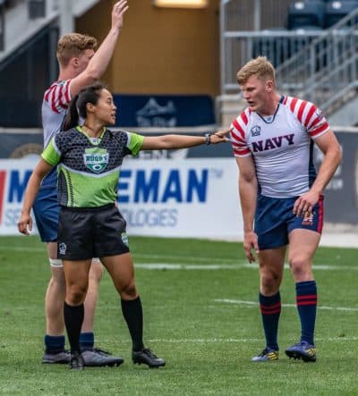 Emily reffed the Collegiate Rugby Championship in June 2018. (Colleen McCloskey/Courtesy Emily Hsieh)
