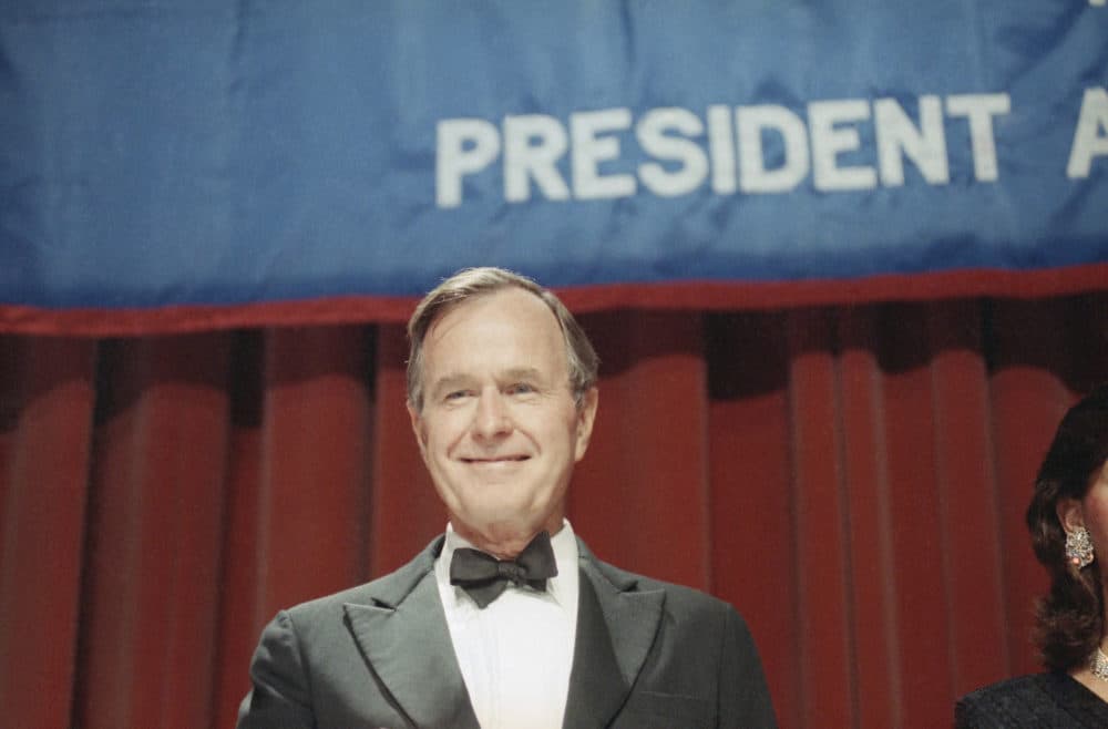 President  George H.W. Bush smiles after he was introduced at the New York State Republican dinner on June 22, 1989 at the Waldorf-Austria Hotel in New York. Bush said in a speech at the dinner that New York  &quot;voters are shifting from automatic loyalty to the other party and voting Republican more and more often.&quot;  (Rick Bowmer/AP)