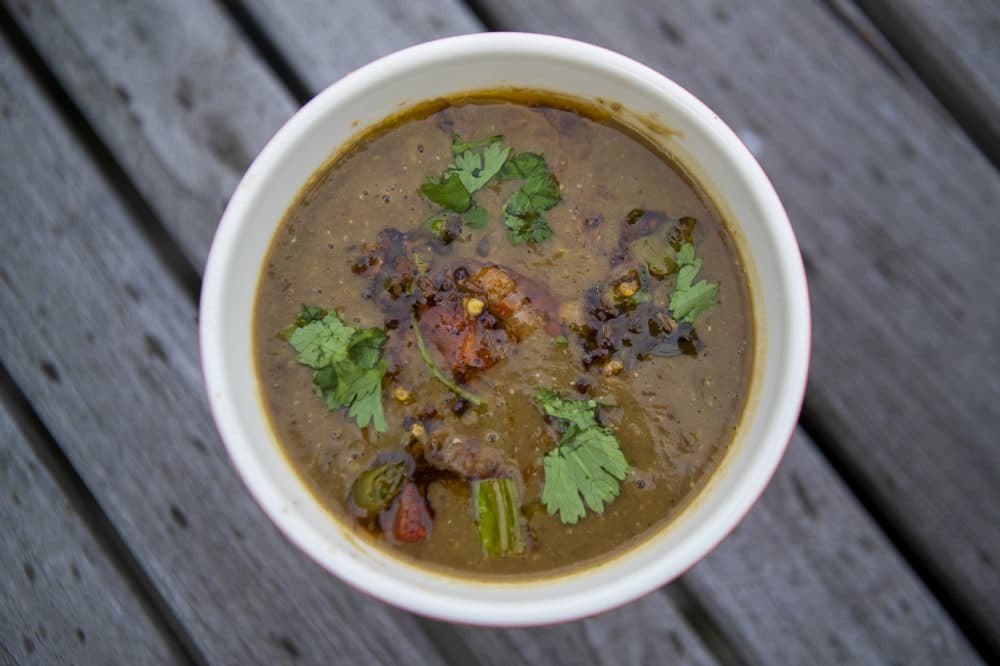 Indian-spiced mulligatawny soup. (Jesse Costa/WBUR)