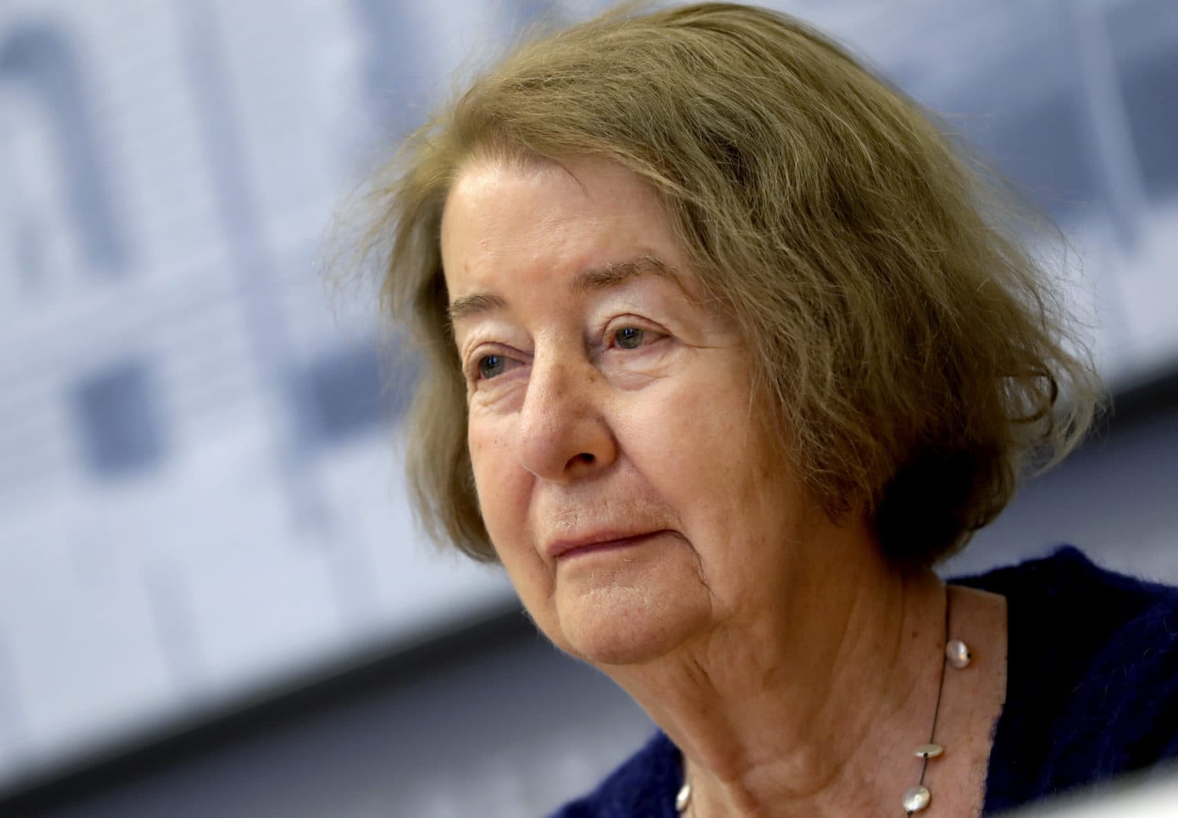 Hilde Schramm attends a press conference in Berlin, Germany, Monday, Jan. 21, 2019. Schramm, daughter of Hitler's architect Albert Speer, receives the Jewish history award for a foundation she founded to support Jewish women's cultural projects. (Michael Sohn/AP)