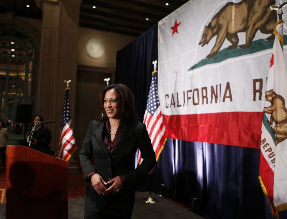 California Attorney General Kamala Harris gives her first news conference in Los Angeles on Tuesday, Nov. 30, 2010. (Damian Dovarganes/AP)