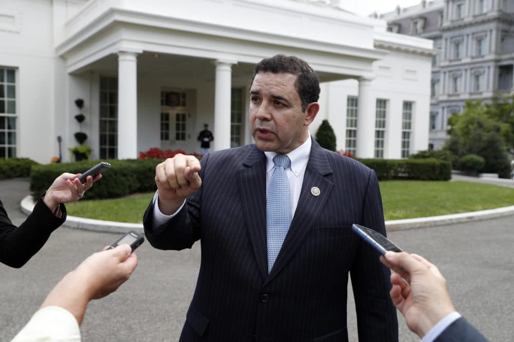 Rep. Henry Cuellar, D-Texas, speaks with the media in front of the West Wing after a bipartisan meeting with President Donald Trump at the White House, Wednesday, Sept. 13, 2017, in Washington. (Alex Brandon/AP)