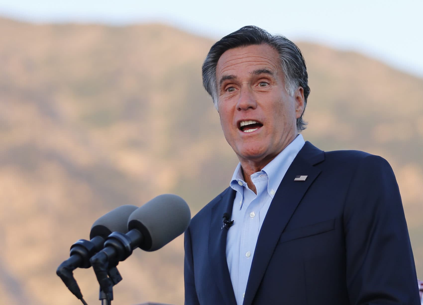In this Tuesday, June 26, 2018 photo, Mitt Romney, former GOP presidential nominee, addresses supporters at during an election night party in Orem, Utah. (Rick Bowmer/AP)