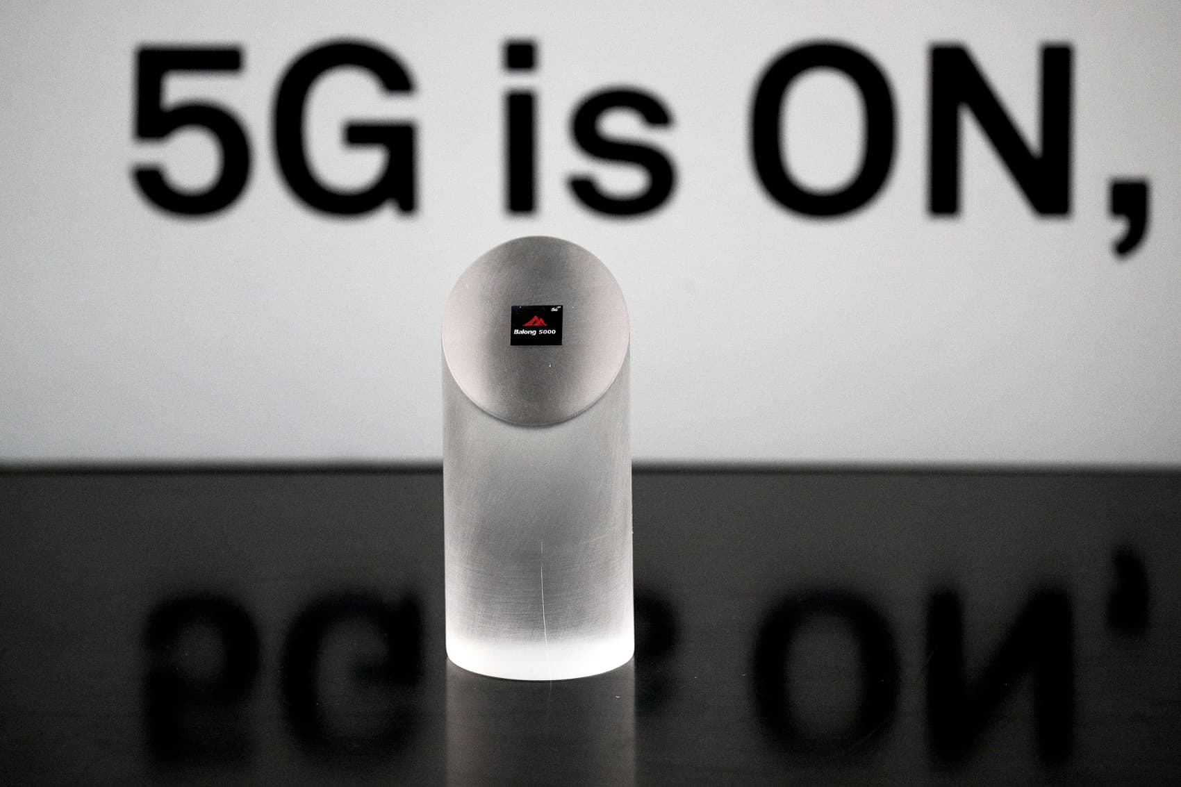 Huawei 5G modem Balong 5000 chipset is displayed after the presentation event in Beijing, Thursday, Jan. 24, 2019. Chinese tech giant Huawei has announced plans to release a next-generation smartphone based on its own technology instead of U.S. components, stepping up efforts to compete with global industry leaders. (Andy Wong/AP)