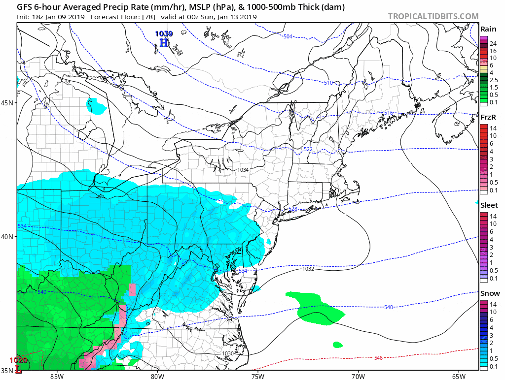A storm will pass south of New England this weekend. (Courtesy Tropical Tidbits)