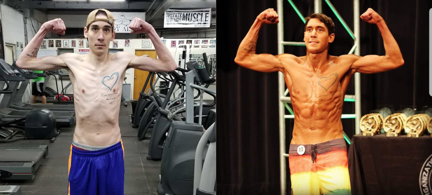 Jared before he started weightlifting (left) and after. Courtesy photo
