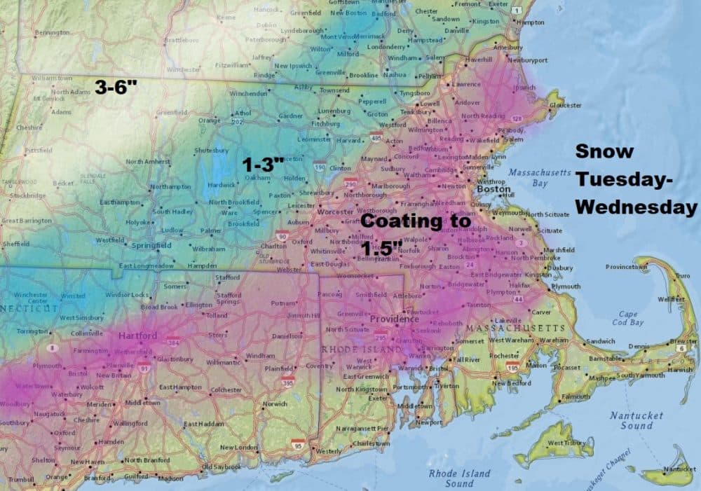 Some light snow is possible through Wednesday. (Dave Epstein/WBUR)