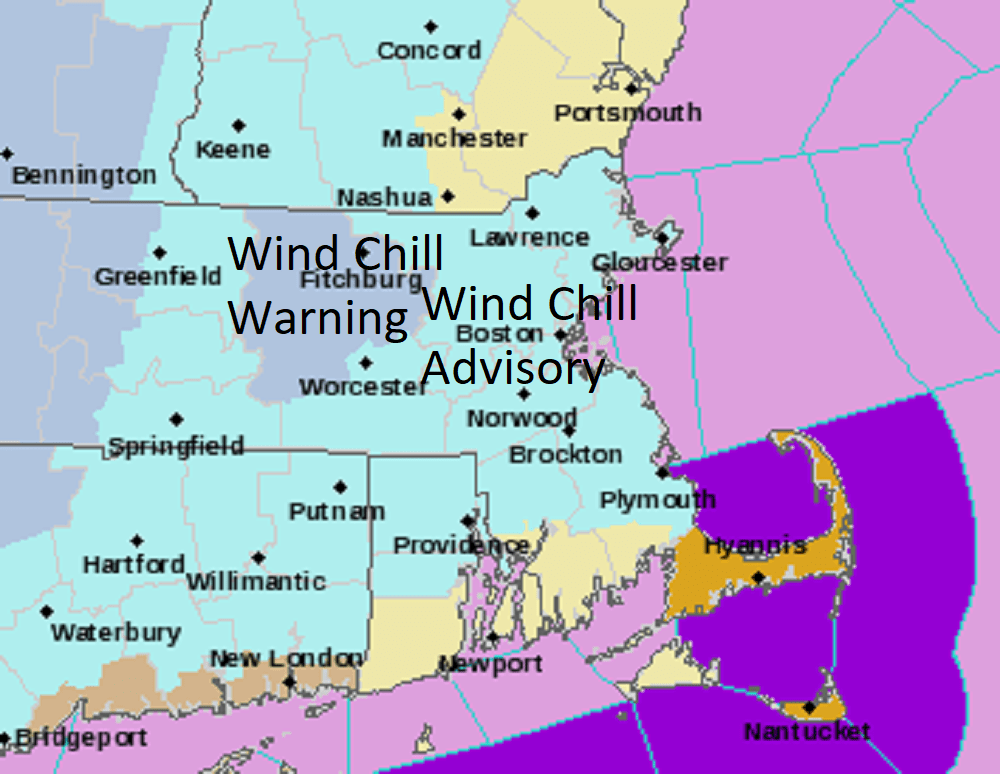 There is a wind chill advisory for Boston this morning. (Dave Epstein/NOAA Data)