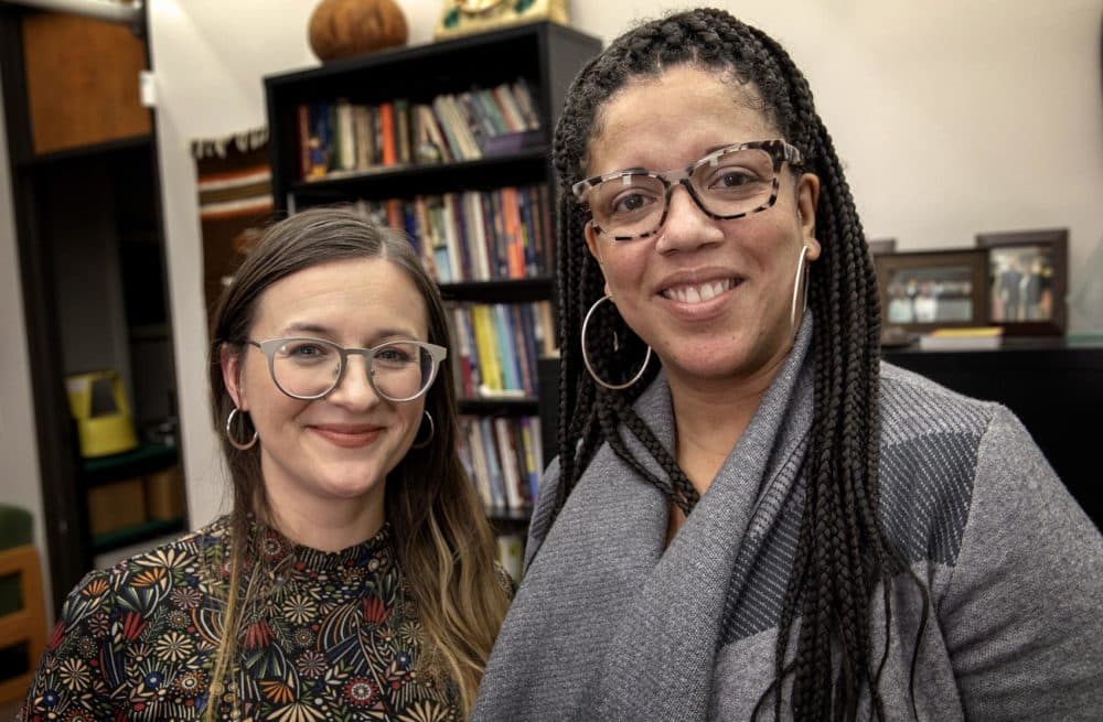 Britt Rusert and Whitney Battle-Baptiste at the W.E.B. Du Bois Center at UMass Amherst. (Robin Lubbock/WBUR)