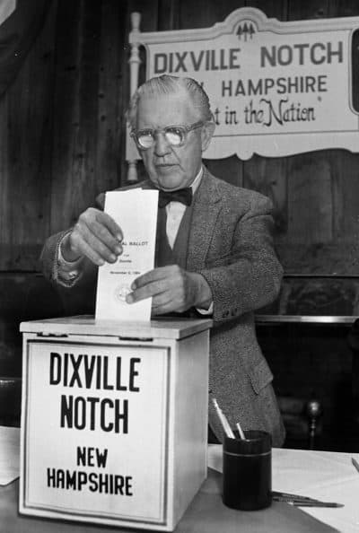 In this Feb. 28, 1984, file photo, Neil Tillotson gets ready to cast the first ballot in the New Hampshire presidential primary in Dixville, N.H. (Jim Cole/AP)