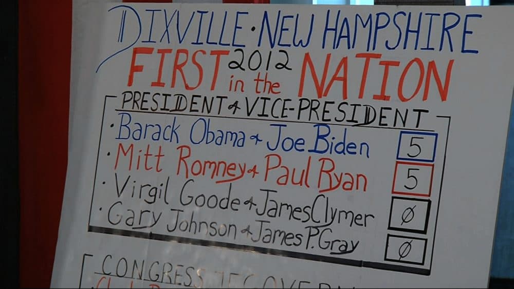 In this still frame made from video, the votes sheet shows the results from Dixville Notch, N.H. in November 2012. (APTN/AP)