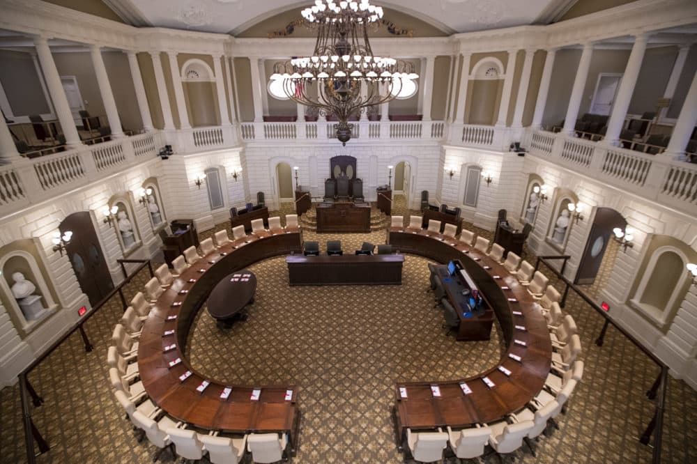 The newly renovated Senate chamber in the State House. (Jesse Costa/WBUR)