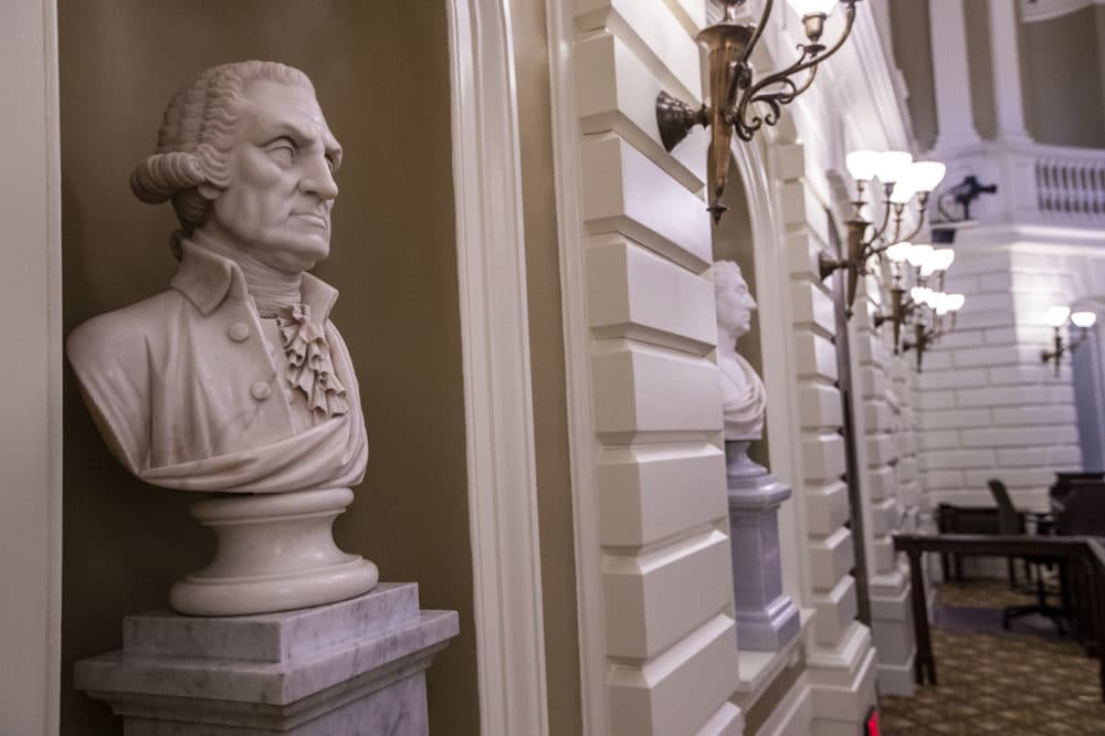 The busts of George Washington and Marquis de Lafayette, among other important heroes of American history, will be joined by the bust of Frederick Douglass. (Jesse Costa/WBUR)